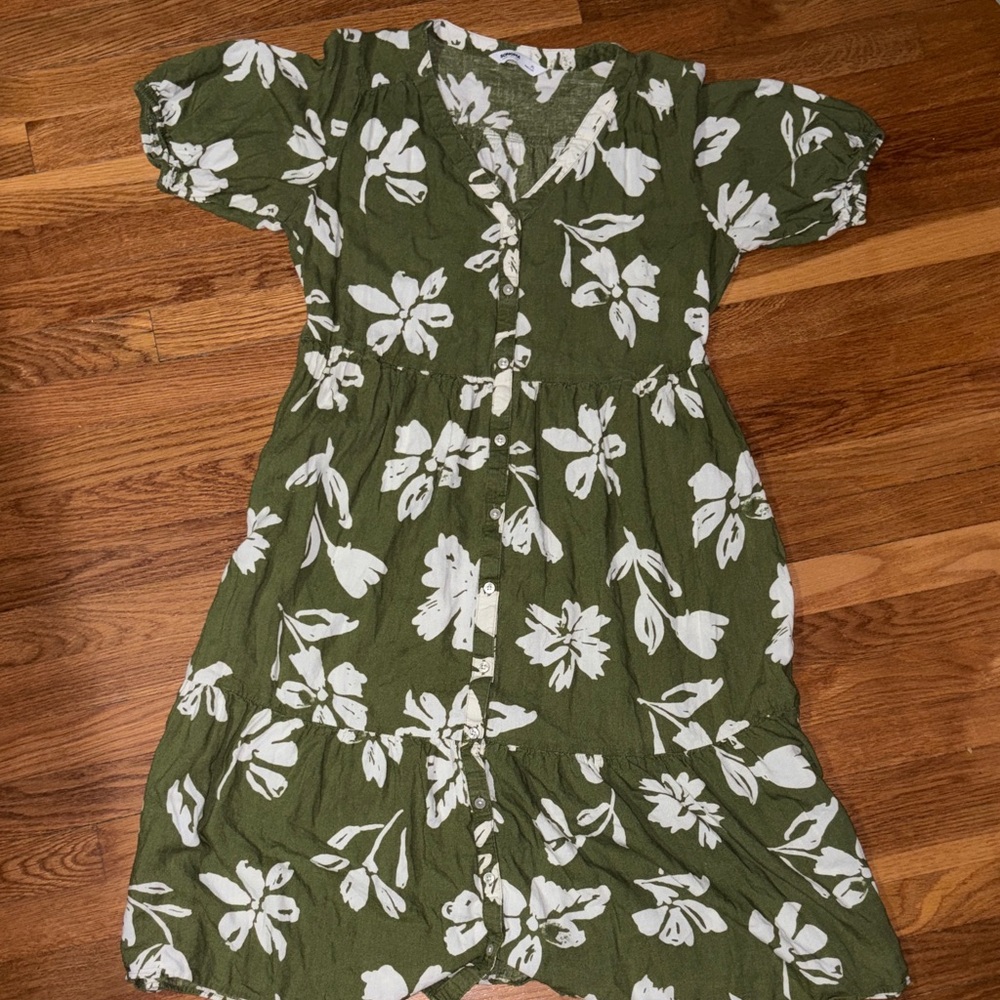 Sonoma Green and White Floral Dress